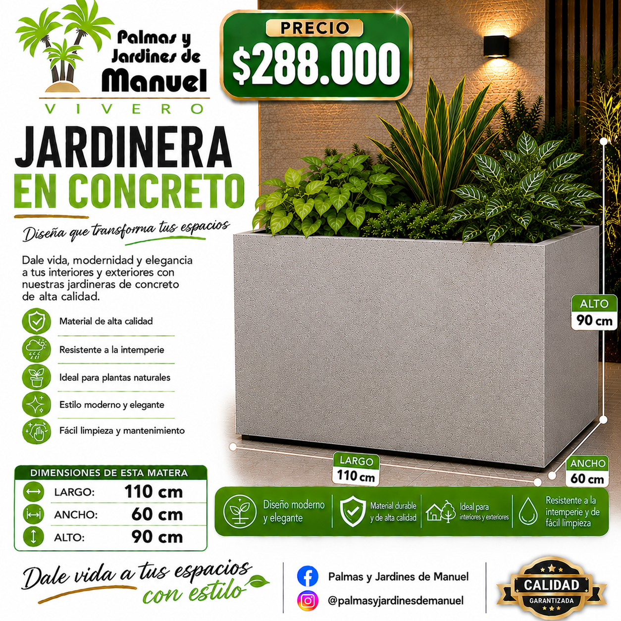 Jardinera en Concreto 110x60x90 cm