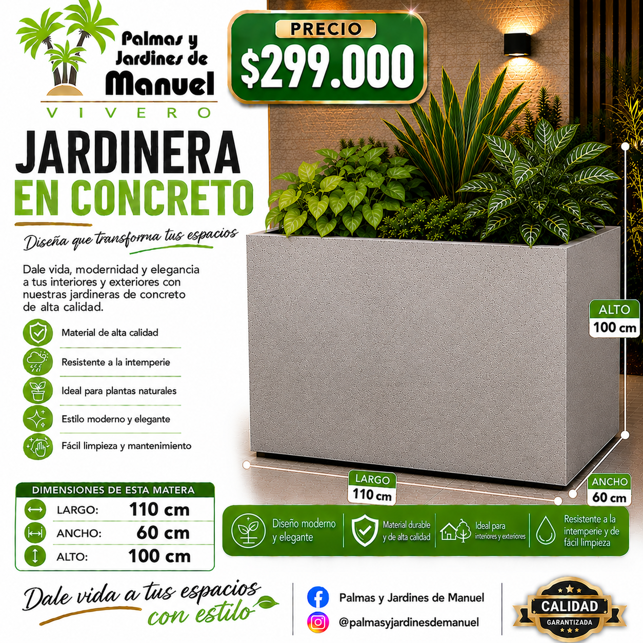 Jardinera en Concreto 110x60x100 cm
