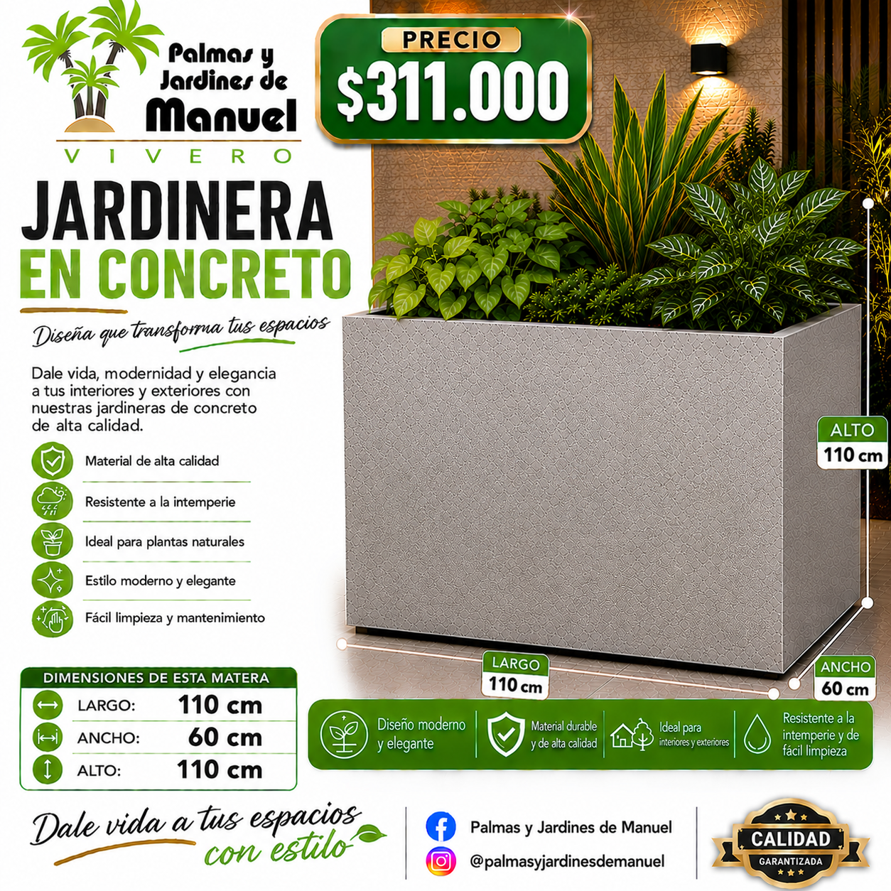 Jardinera en Concreto 110x60x110 cm