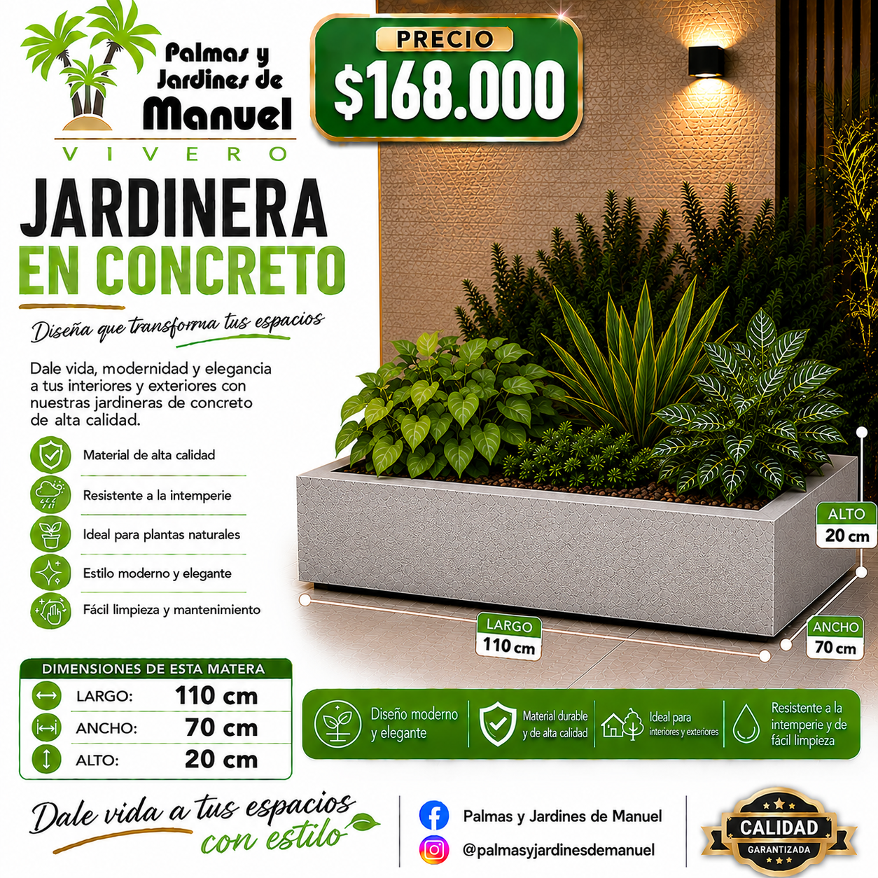 Jardinera en Concreto 110x70x20 cm