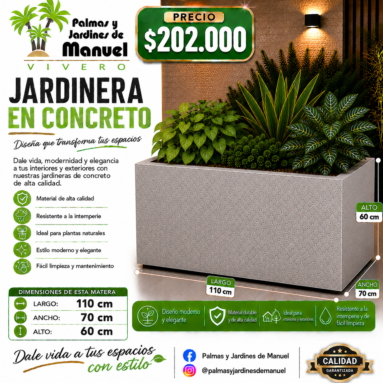 Jardinera en Concreto 110x70x60 cm