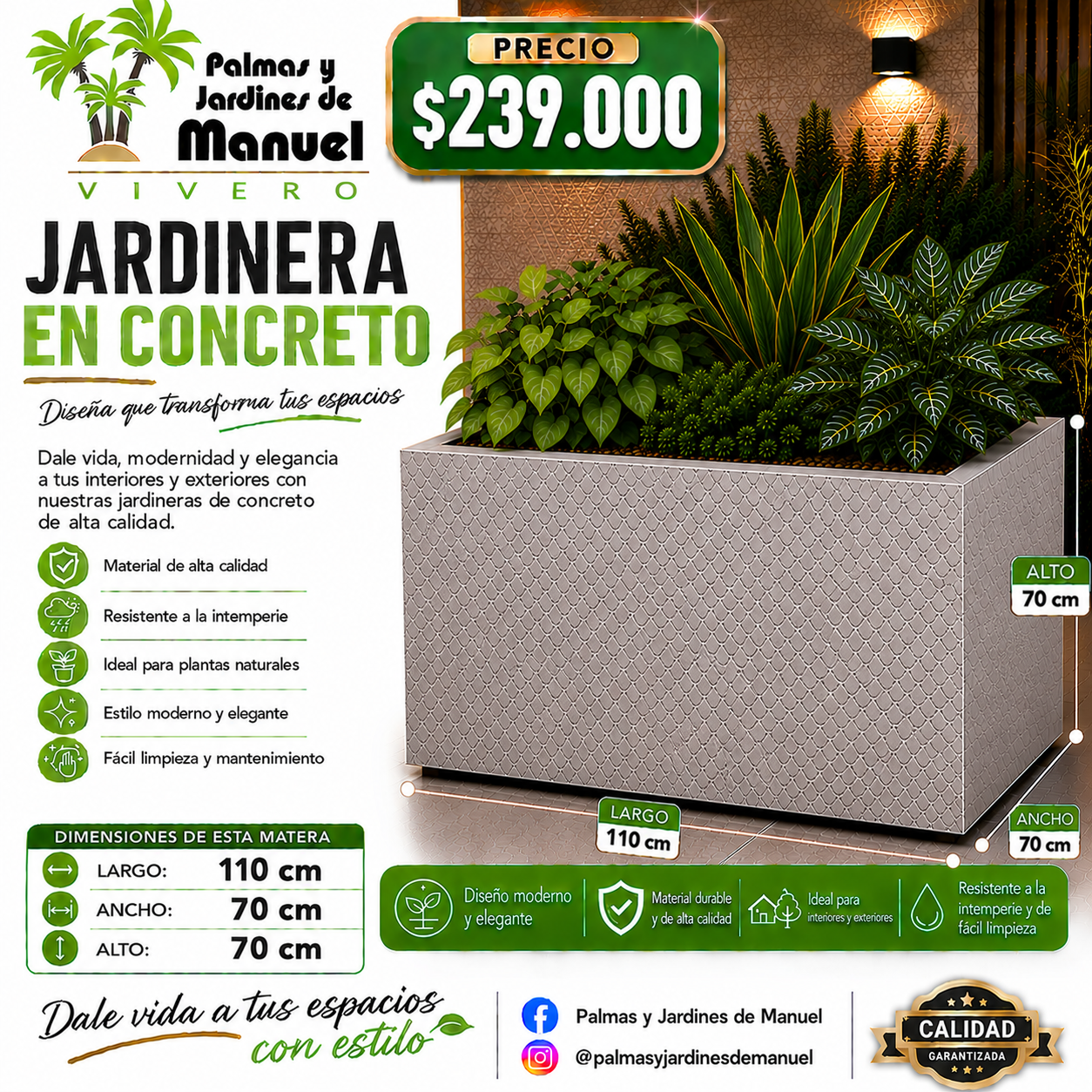 Jardinera en Concreto 110x70x70 cm