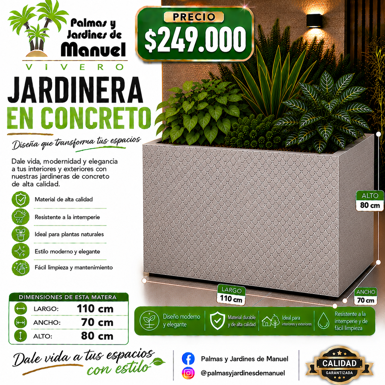 Jardinera en Concreto 110x70x80 cm