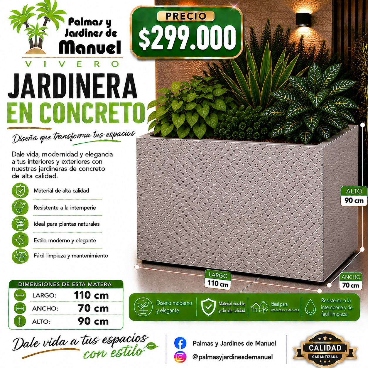 Jardinera en Concreto 110x70x90 cm