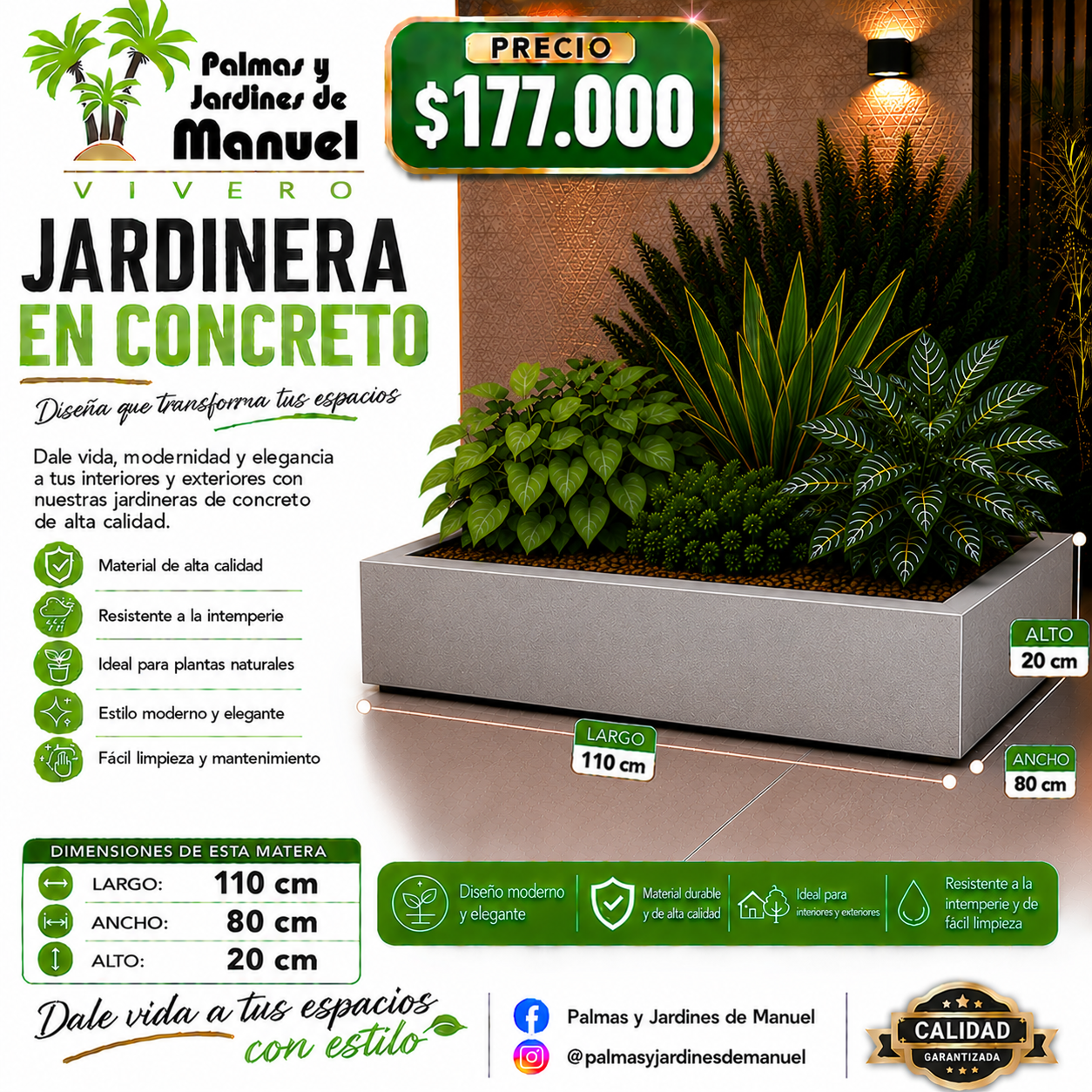 Jardinera en Concreto 110x80x20 cm