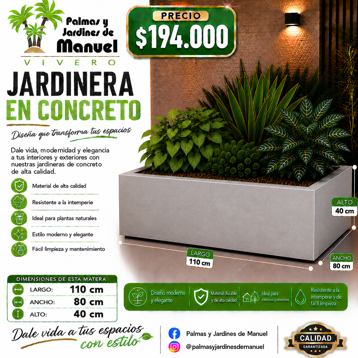 Jardinera en Concreto 110x80x40 cm