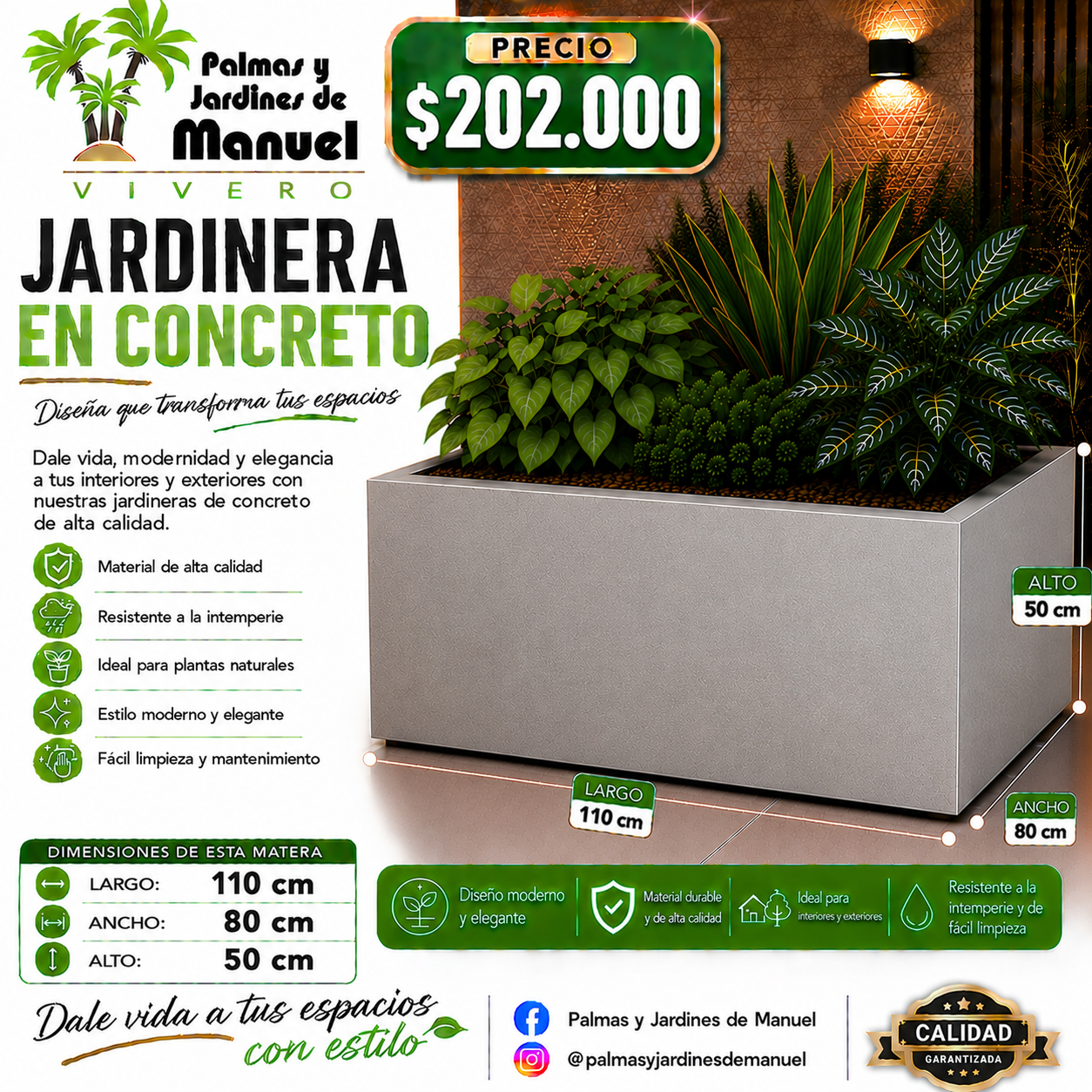 Jardinera en Concreto 110x80x50 cm