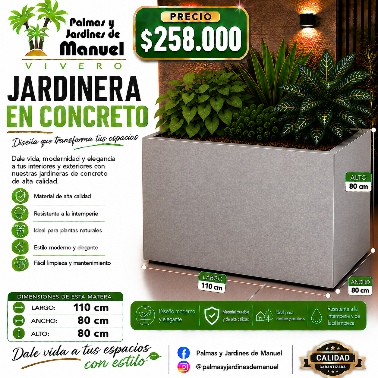 Jardinera en Concreto 110x80x80 cm
