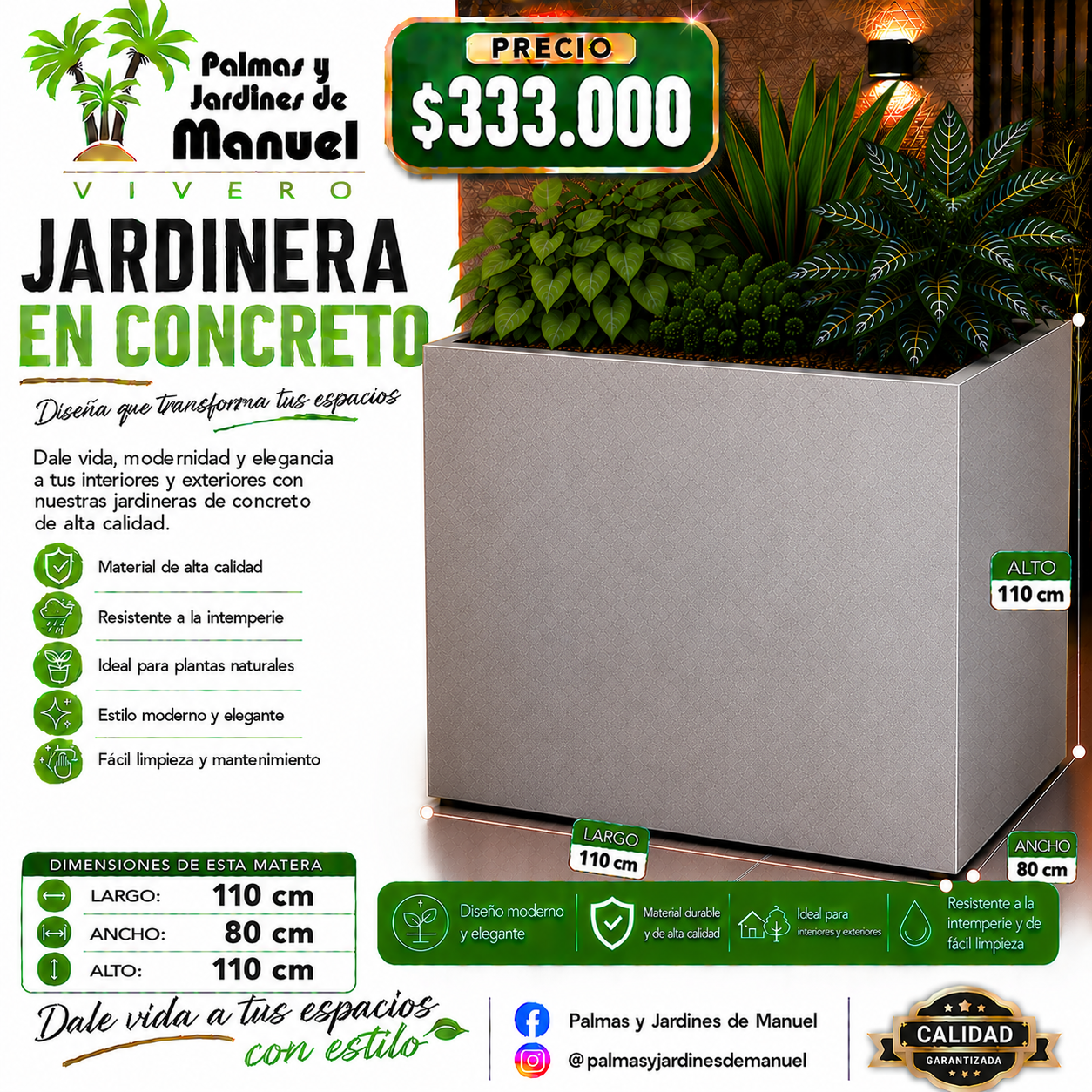 Jardinera en Concreto 110x80x110 cm