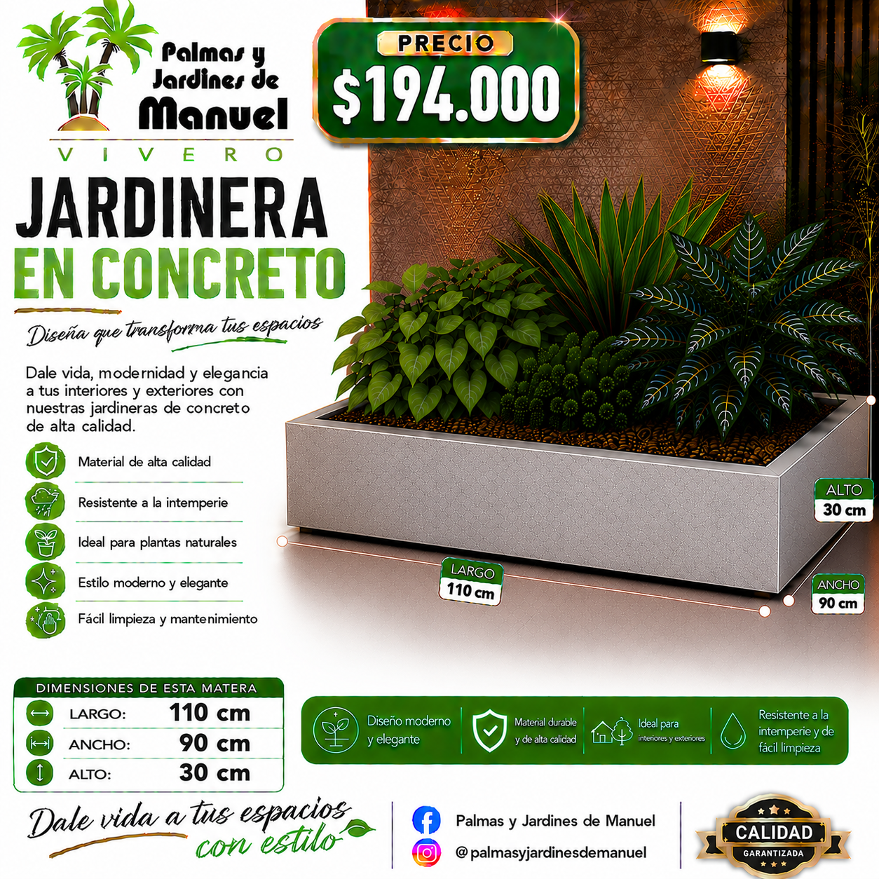 Jardinera en Concreto 110x90x30 cm