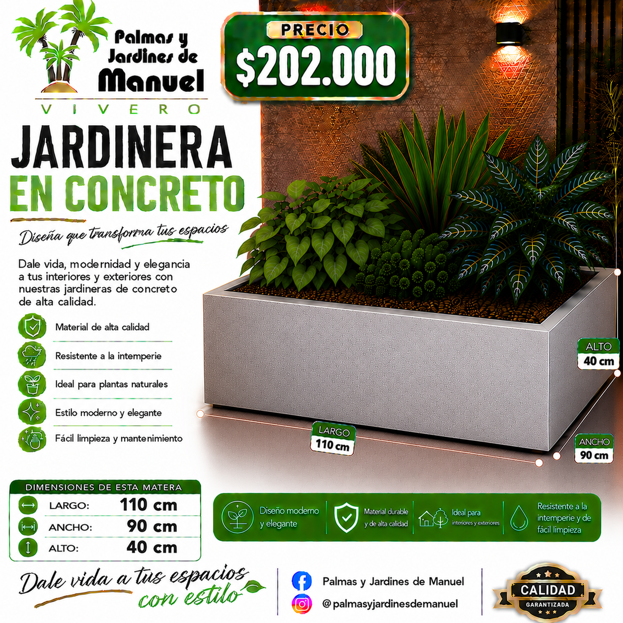 Jardinera en Concreto 110x90x40 cm