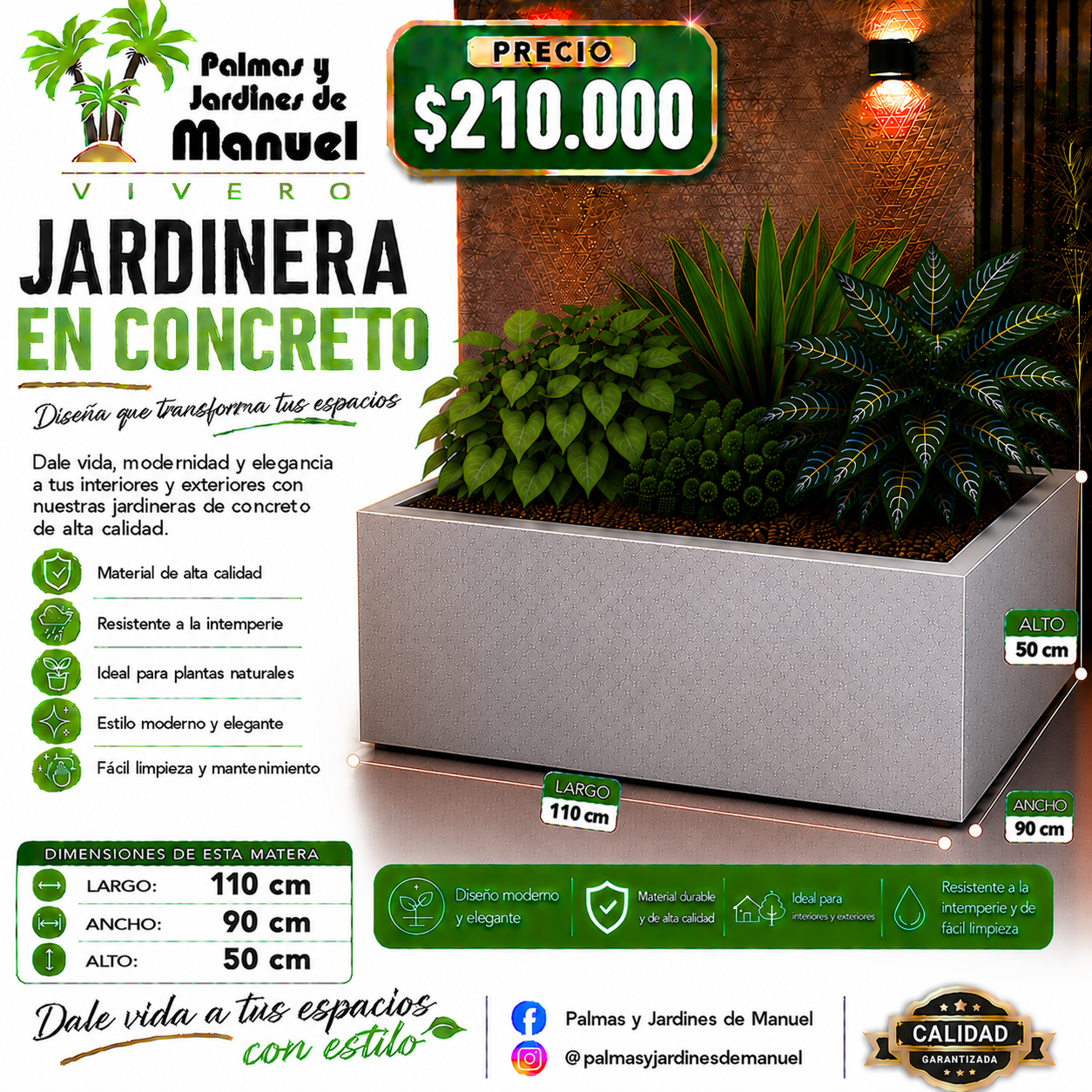 Jardinera en Concreto 110x90x50 cm