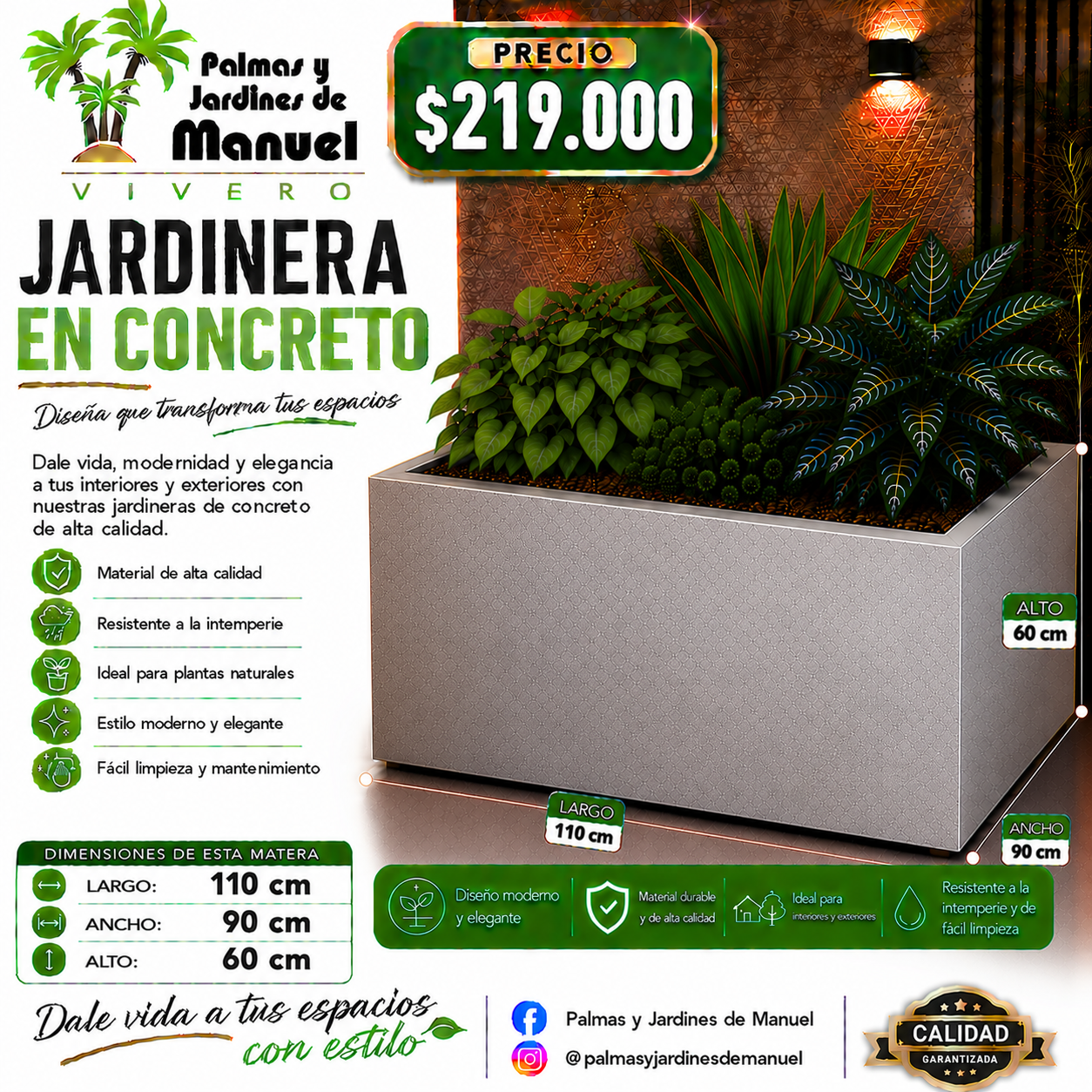 Jardinera en Concreto 110x90x60 cm