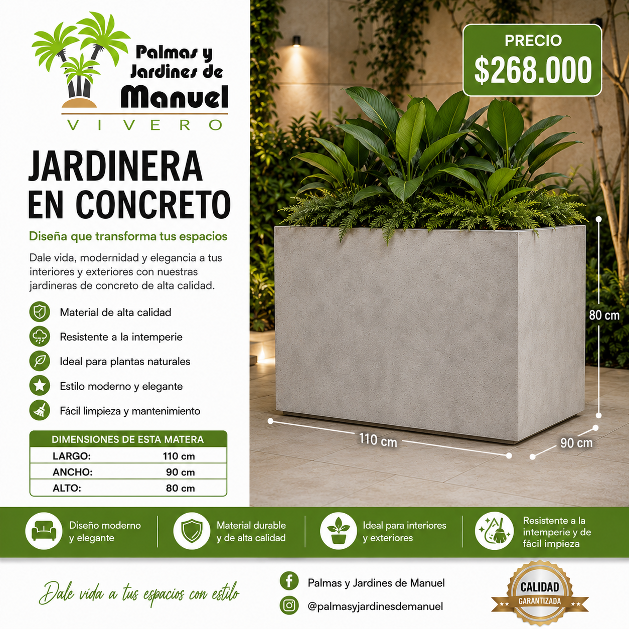 Jardinera en Concreto 110x90x80 cm