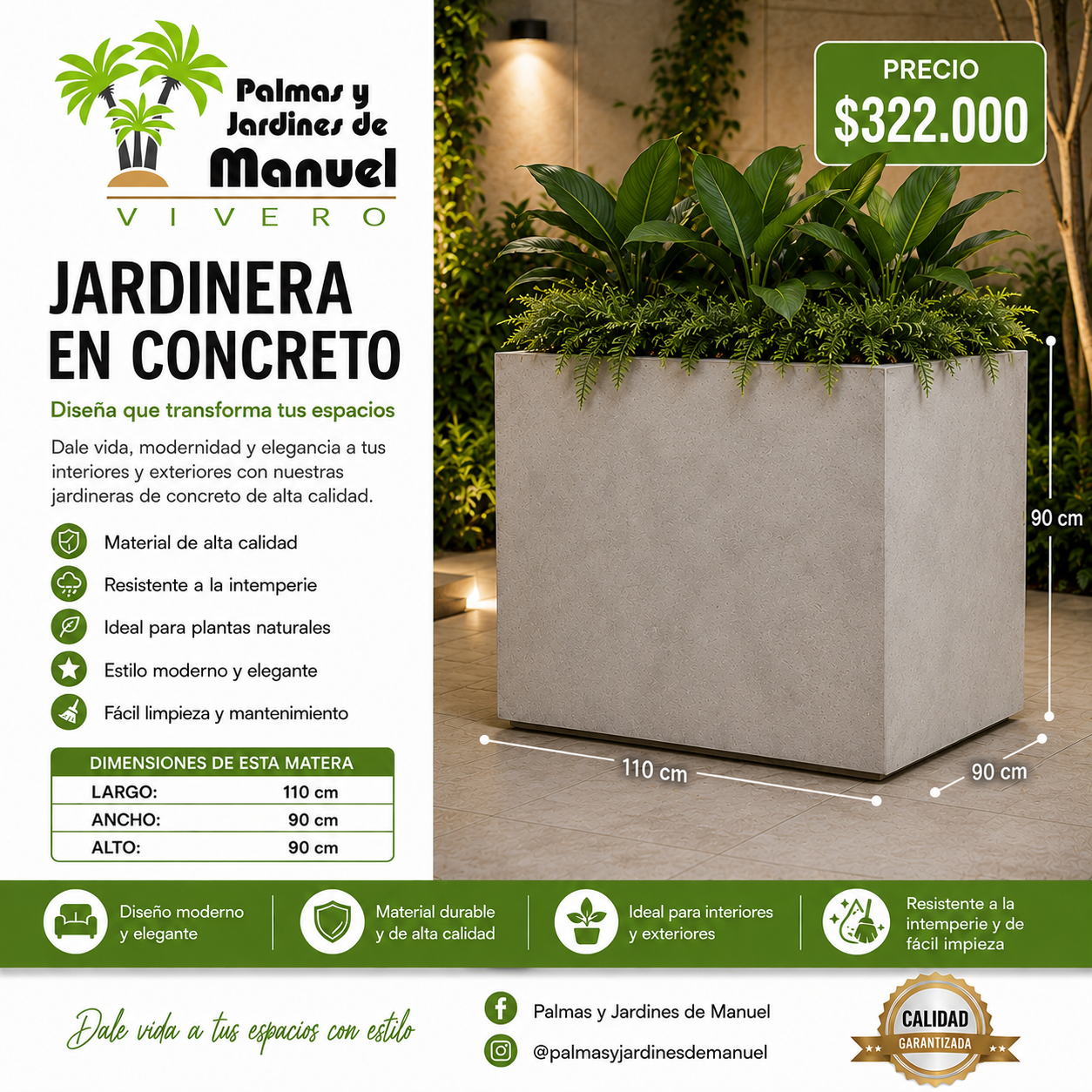Jardinera en Concreto 110x90x90 cm