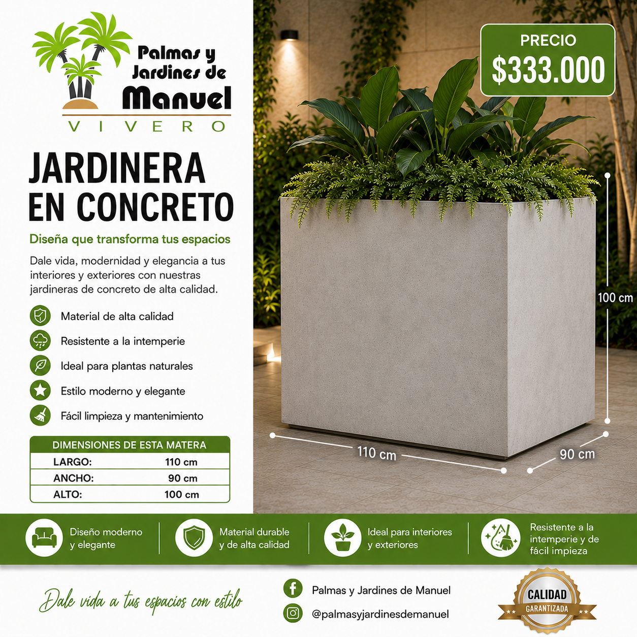Jardinera en Concreto 110x90x100 cm