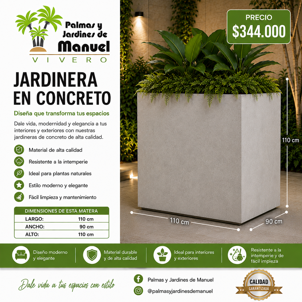 Jardinera en Concreto 110x90x110 cm