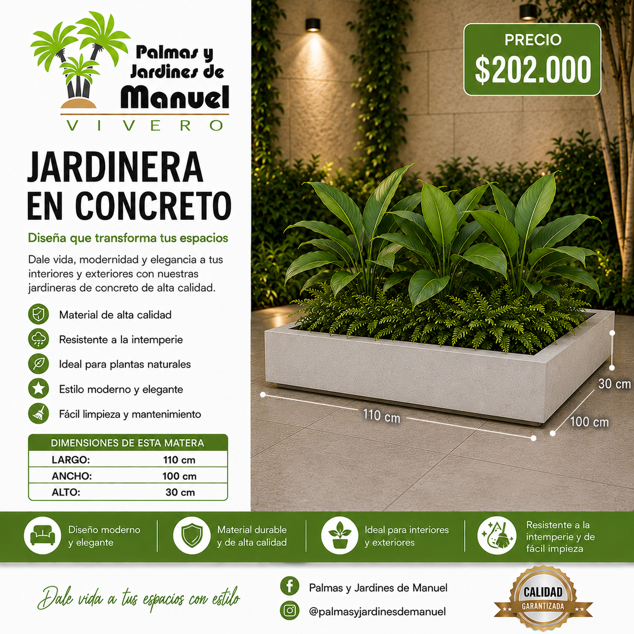 Jardinera en Concreto 110x100x30 cm