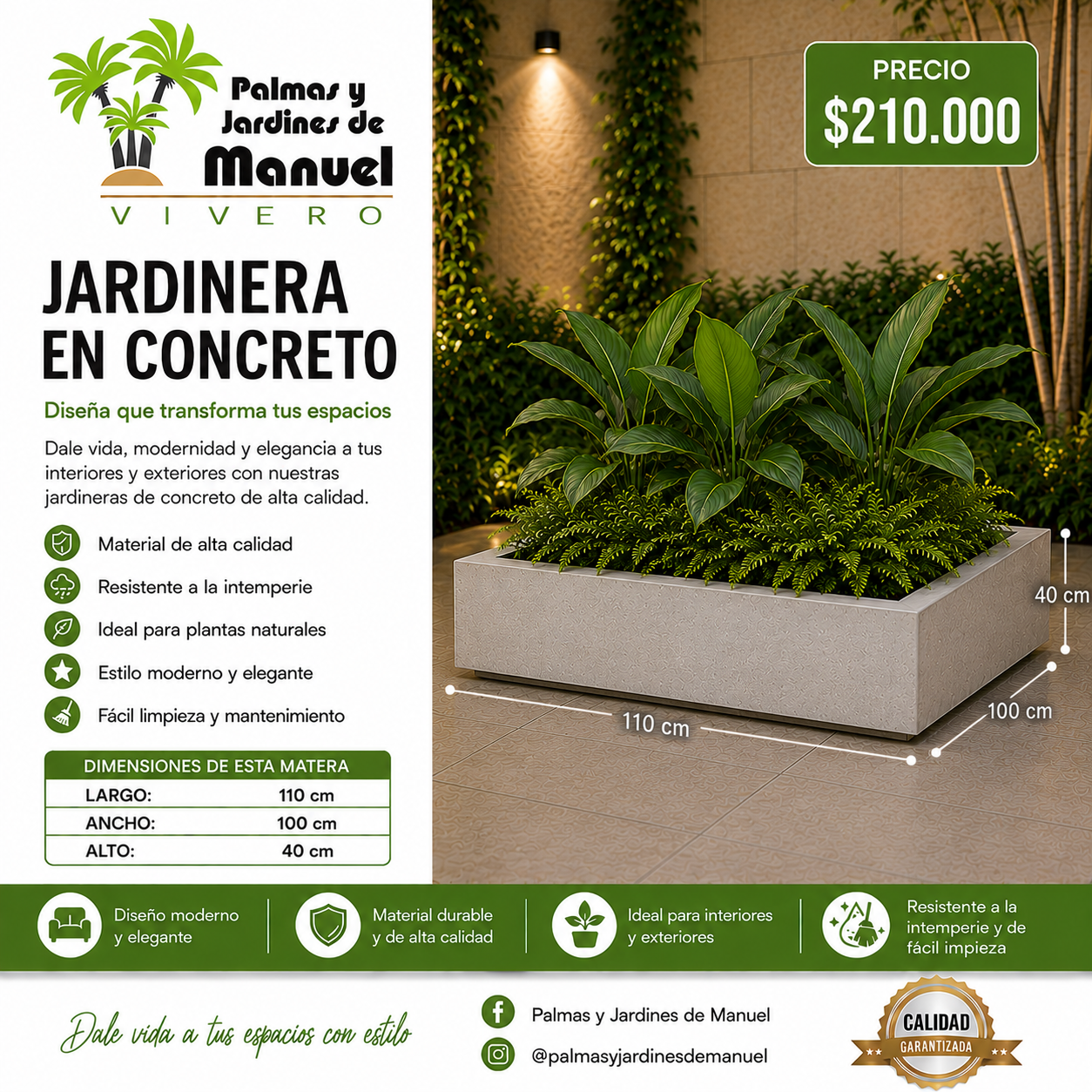 Jardinera en Concreto 110x100x40 cm