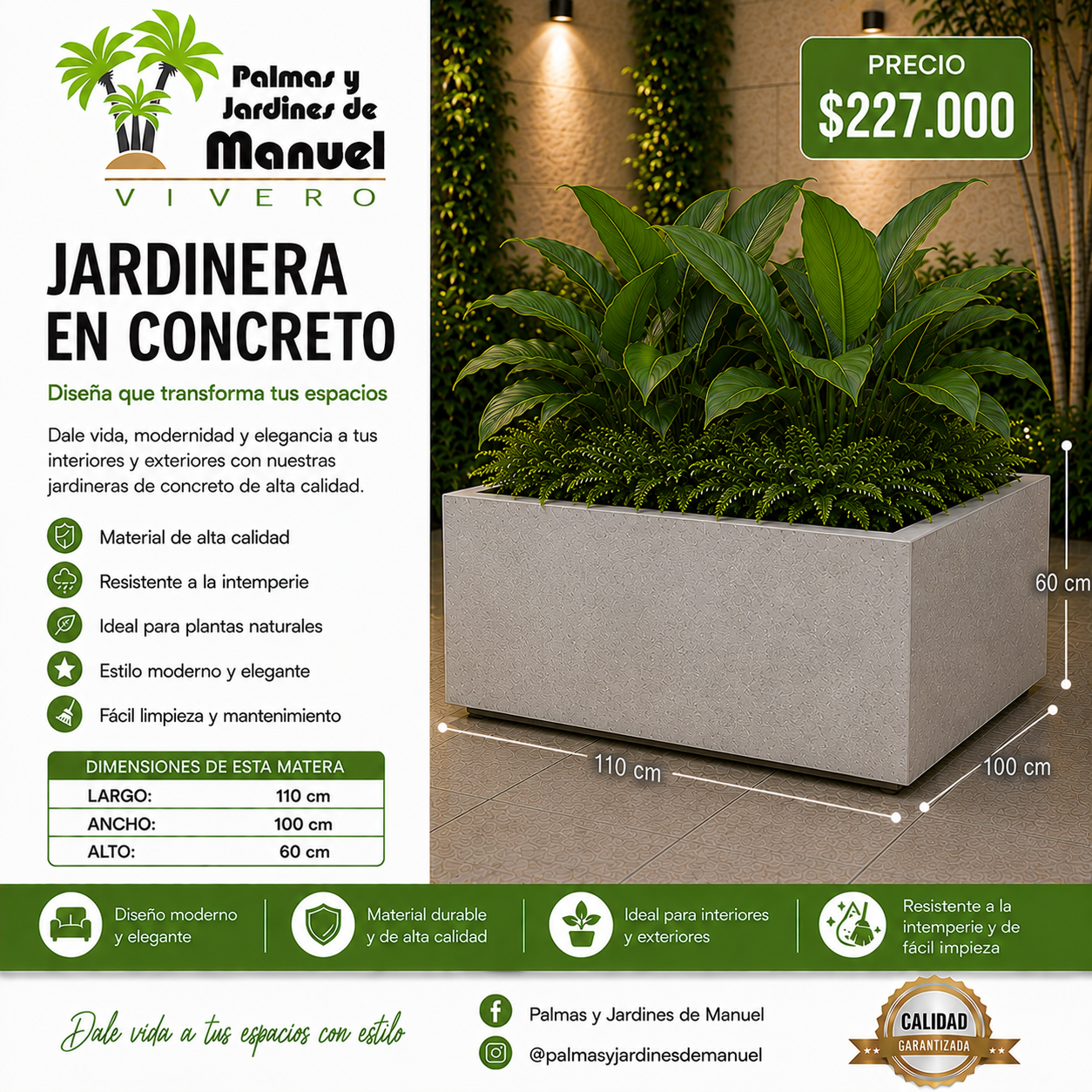 Jardinera en Concreto 110x100x60 cm