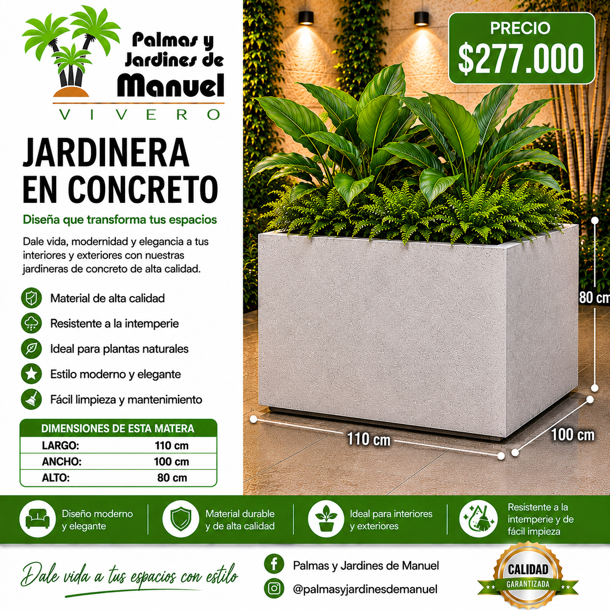 Jardinera en Concreto 110x100x80 cm