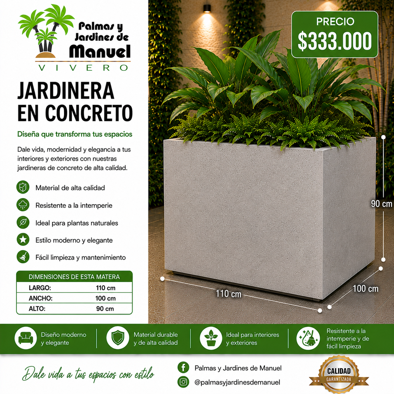 Jardinera en Concreto 110x100x90 cm