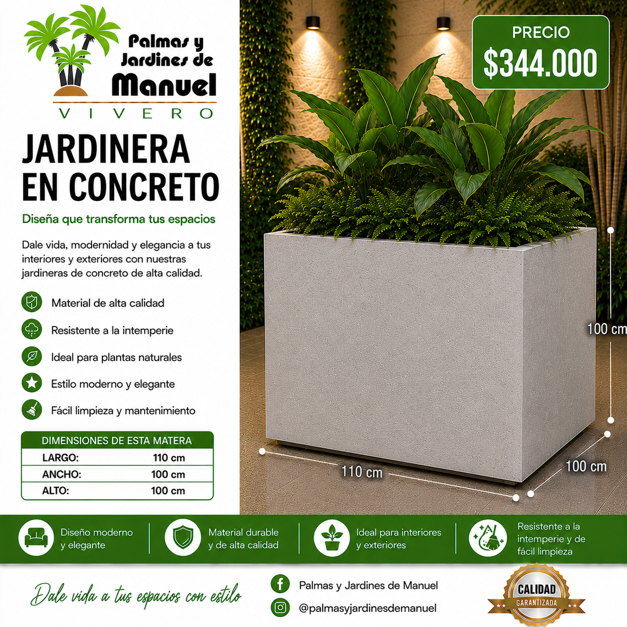 Jardinera en Concreto 110x100x100 cm