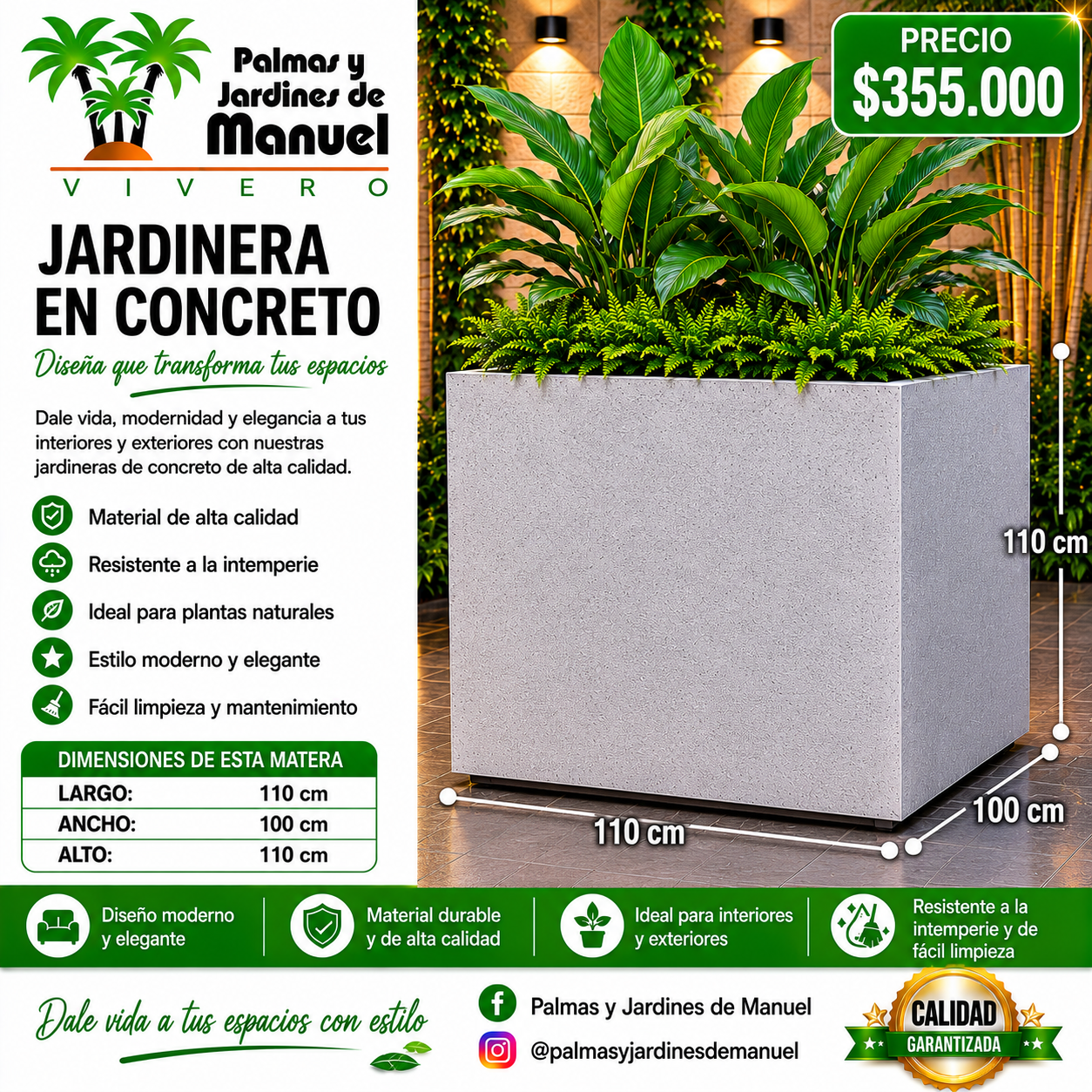 Jardinera en Concreto 110x100x110 cm
