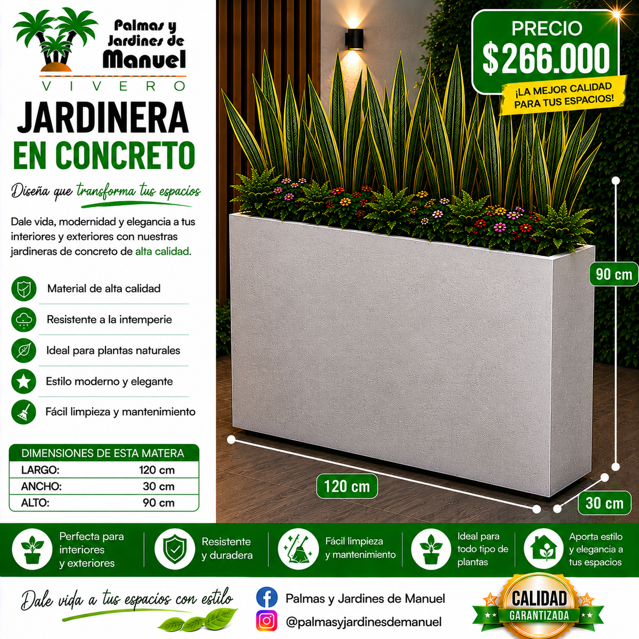 Jardinera en Concreto 120x30x90 cm