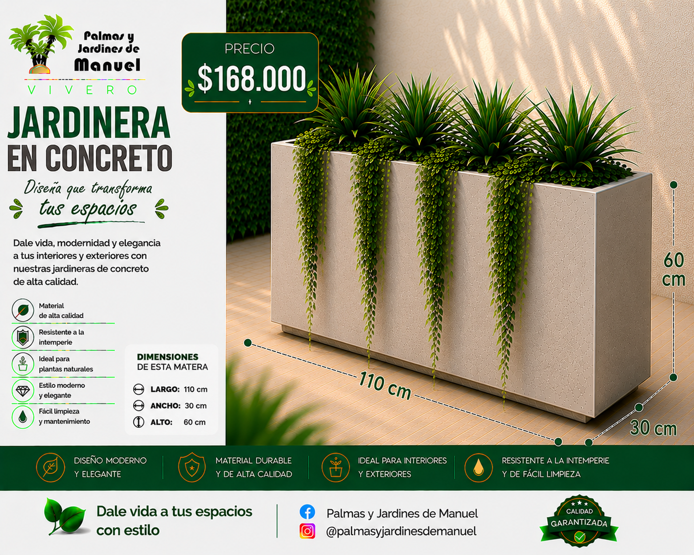 Jardinera en Concreto 110x30x60 cm