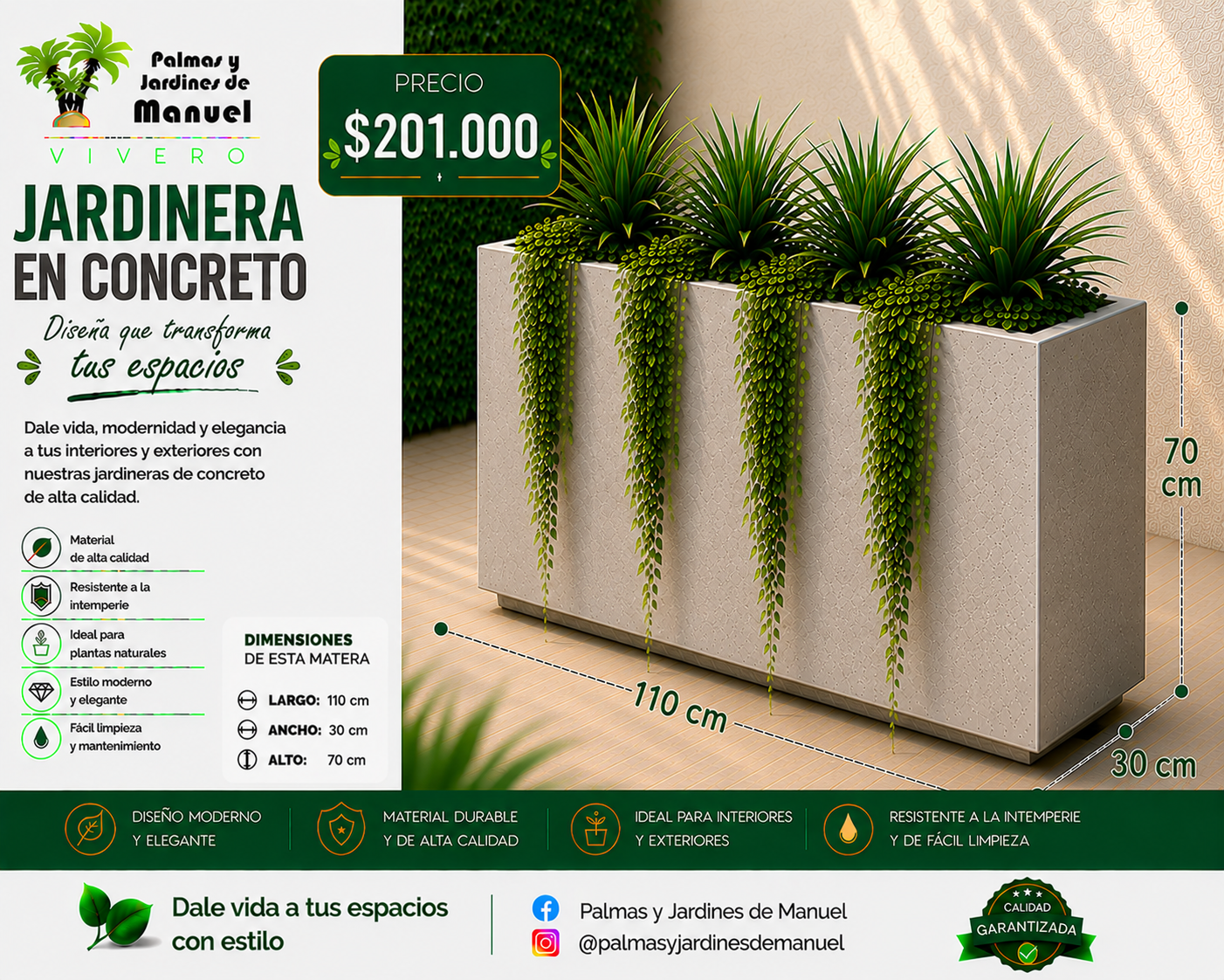 Jardinera en Concreto 110x30x70 cm