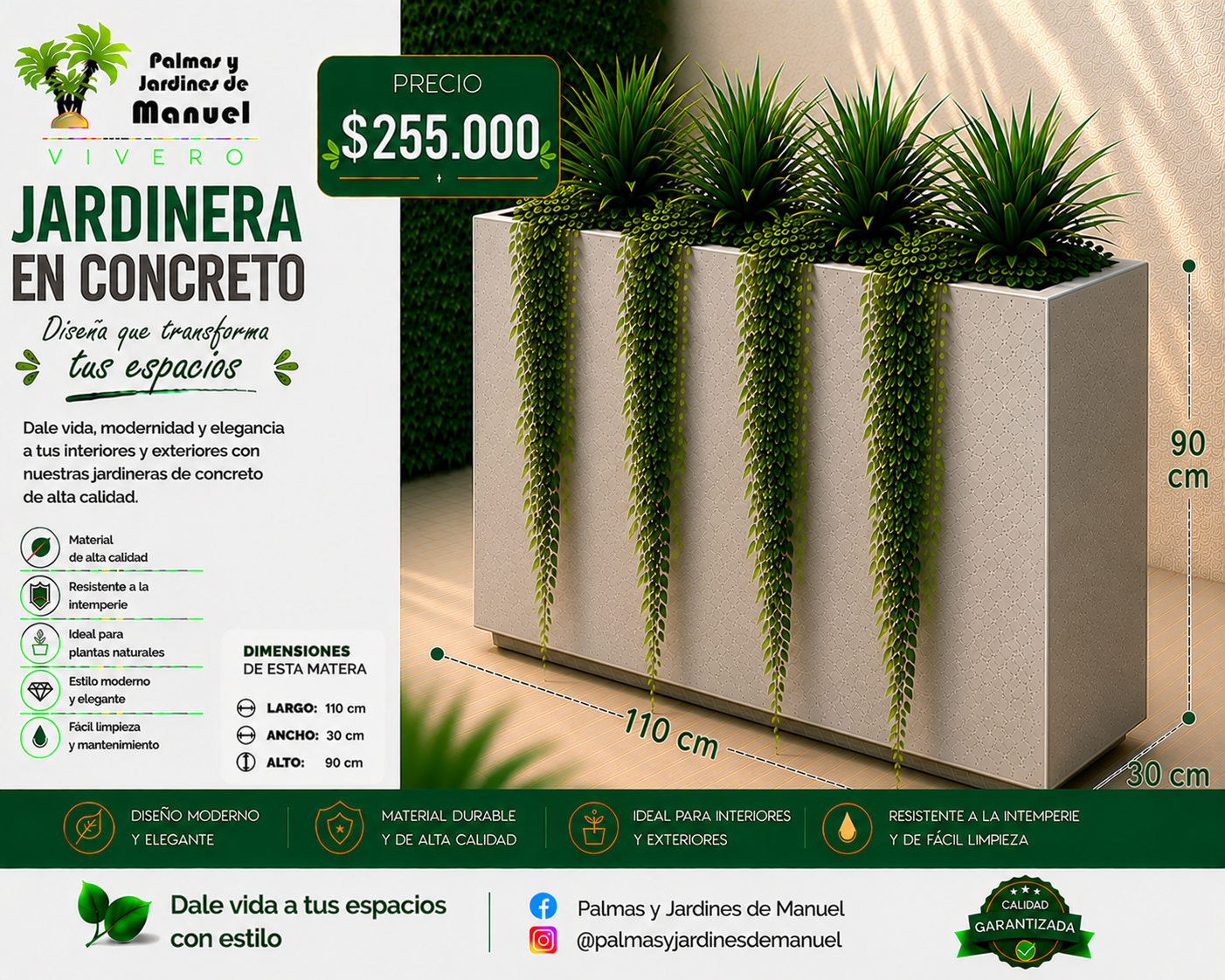 Jardinera en Concreto 110x30x90 cm