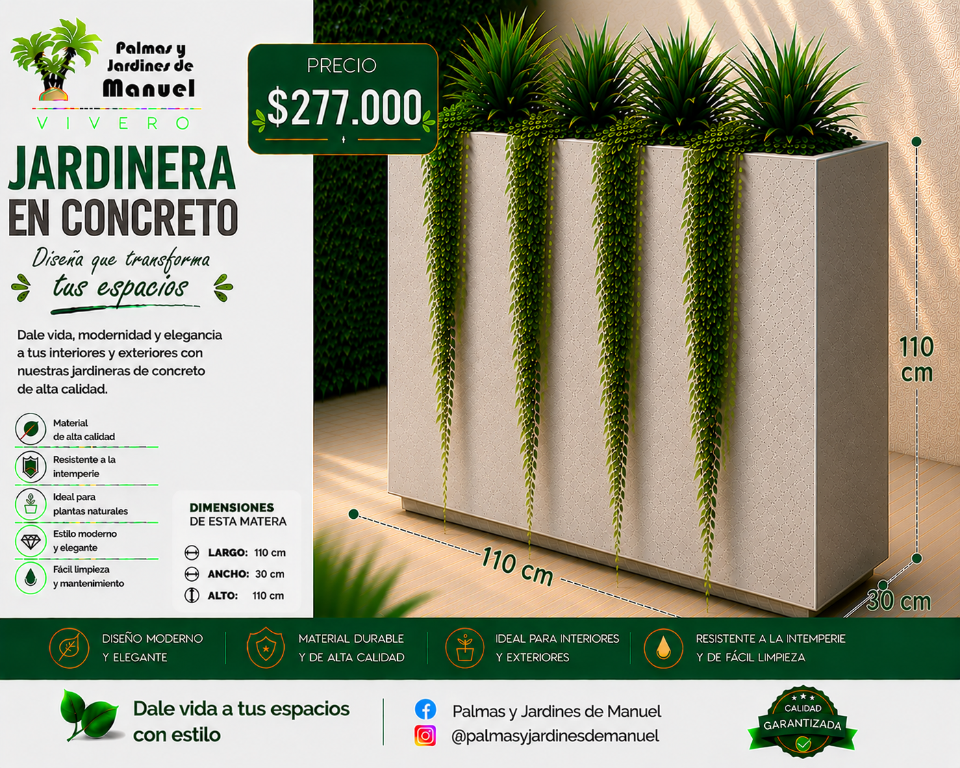 Jardinera en Concreto 110x30x110 cm