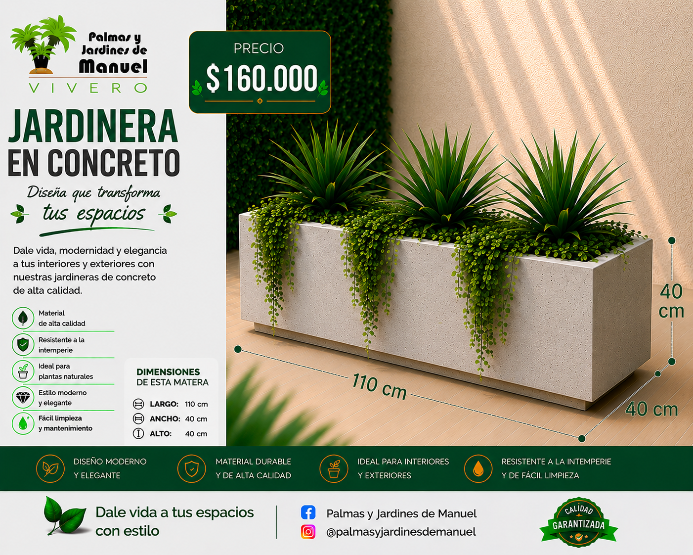 Jardinera en Concreto 110x40x40 cm