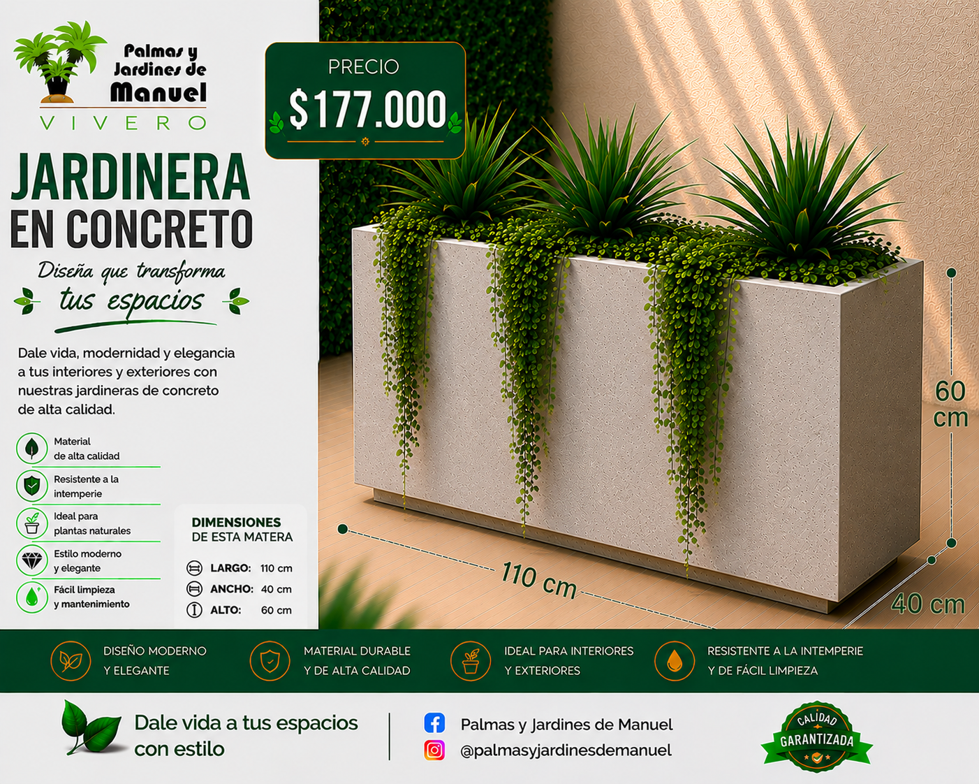 Jardinera en Concreto 110x40x60 cm