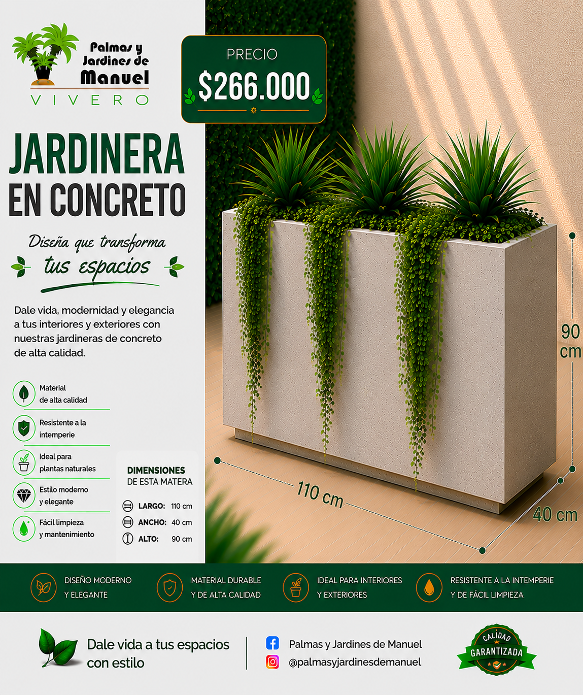 Jardinera en Concreto 110x40x90 cm