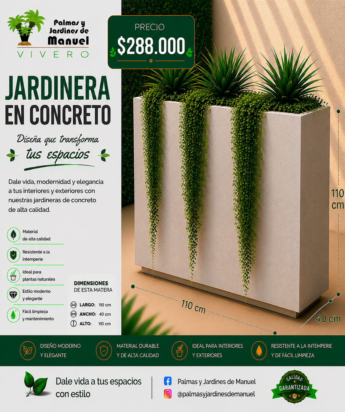 Jardinera en Concreto 110x40x110 cm