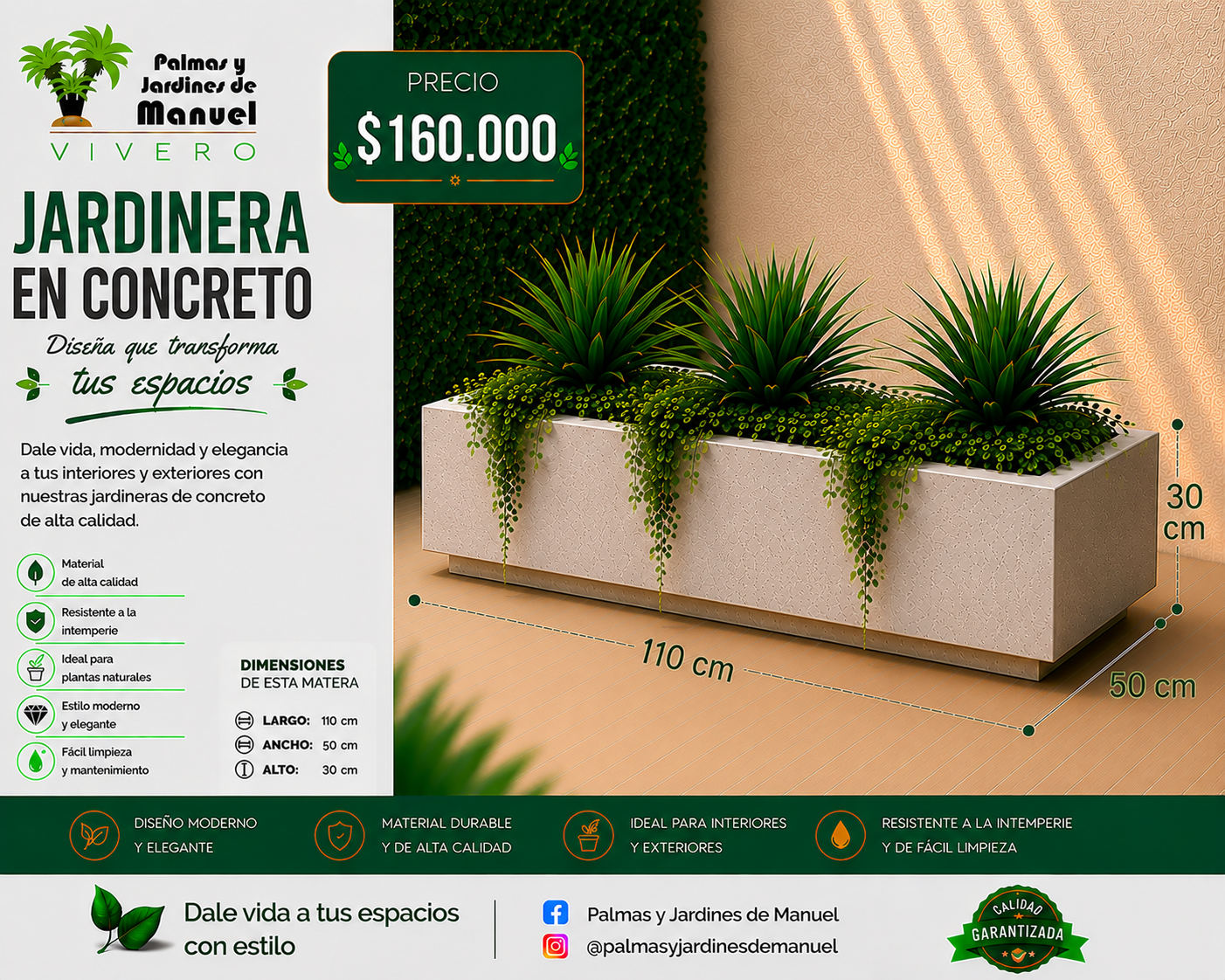 Jardinera en Concreto 110x50x30 cm