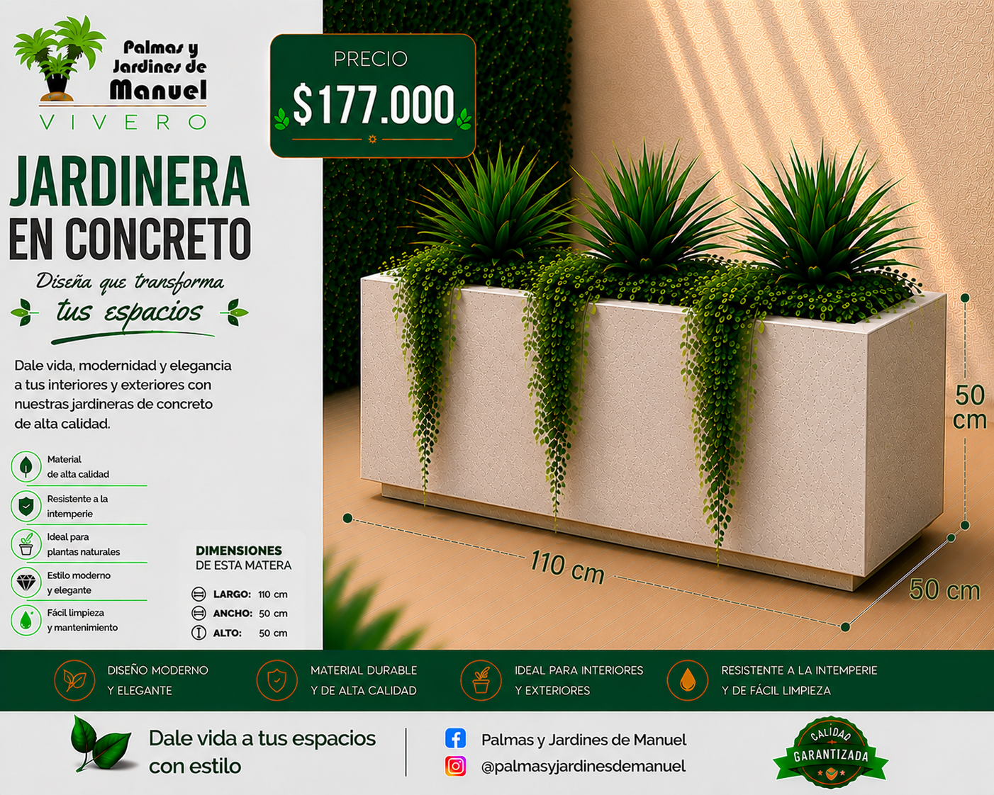 Jardinera en Concreto 110x50x50 cm