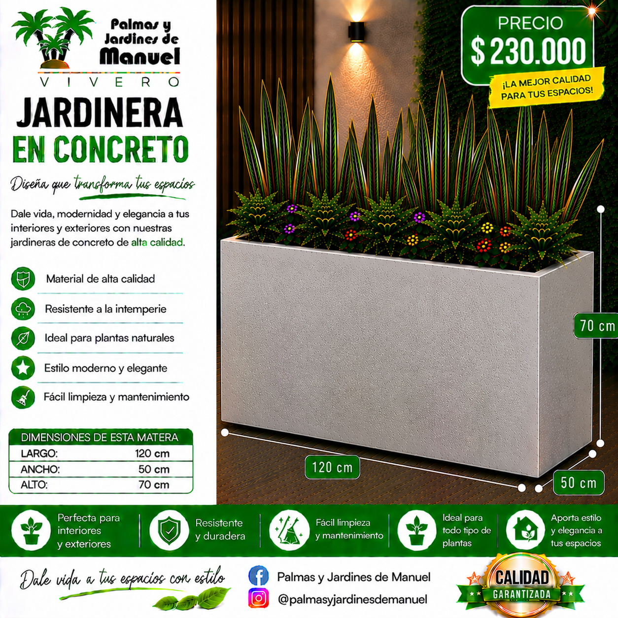 Jardinera en Concreto 120x50x70 cm