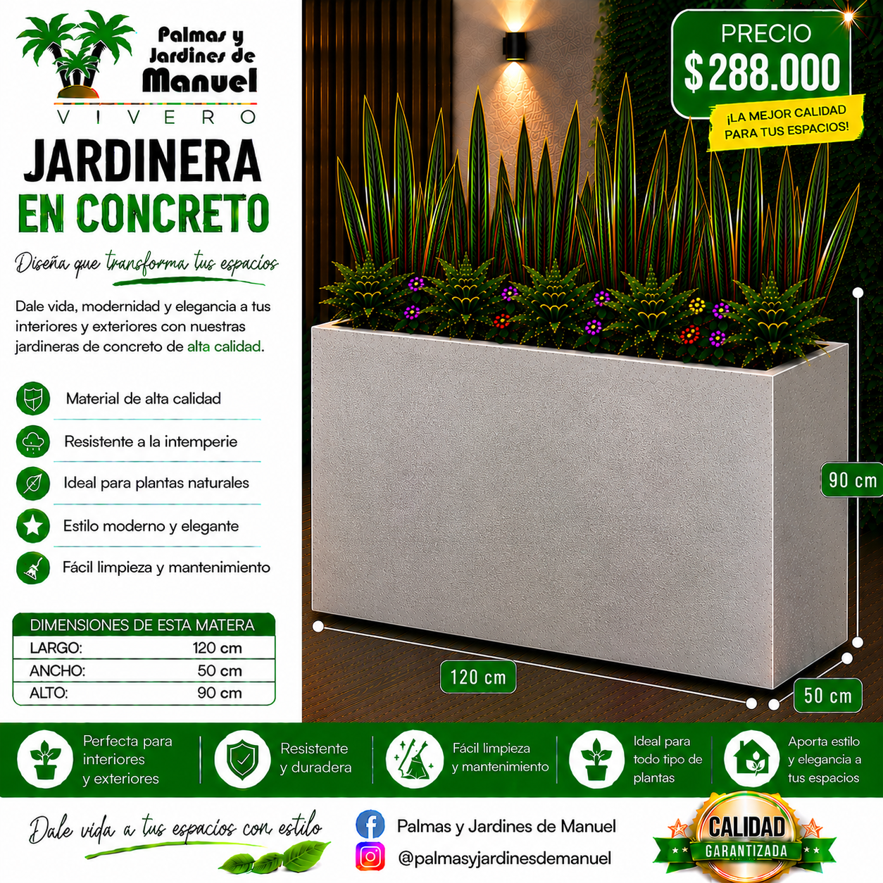 Jardinera en Concreto 120x50x90 cm