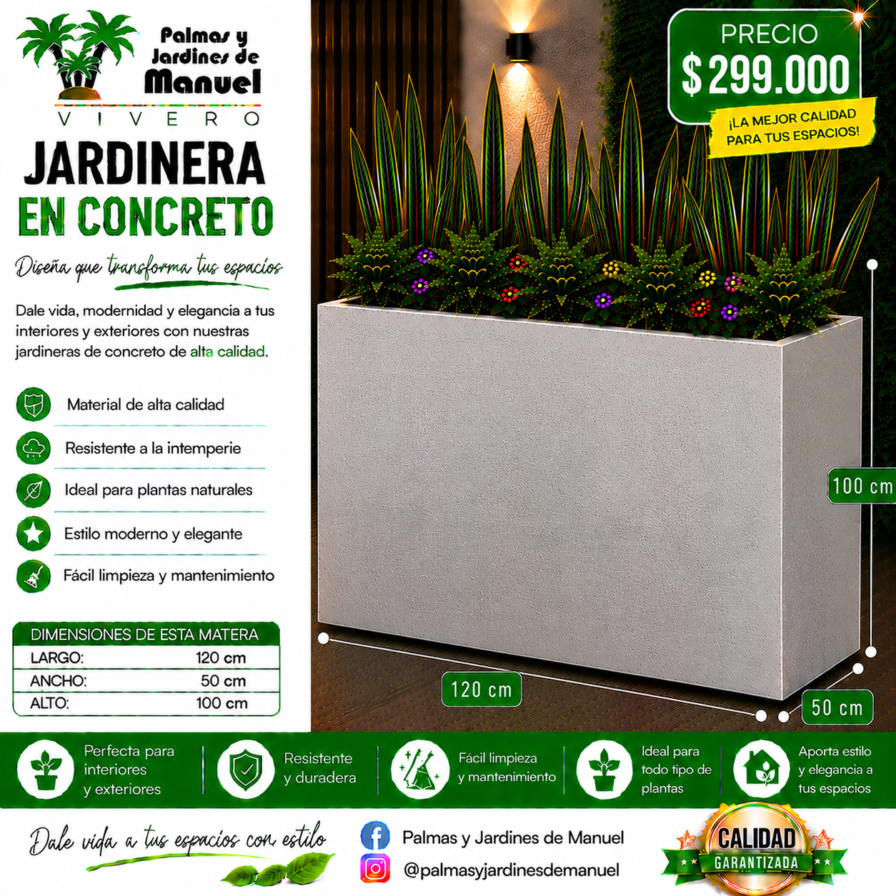 Jardinera en Concreto 120x50x100 cm
