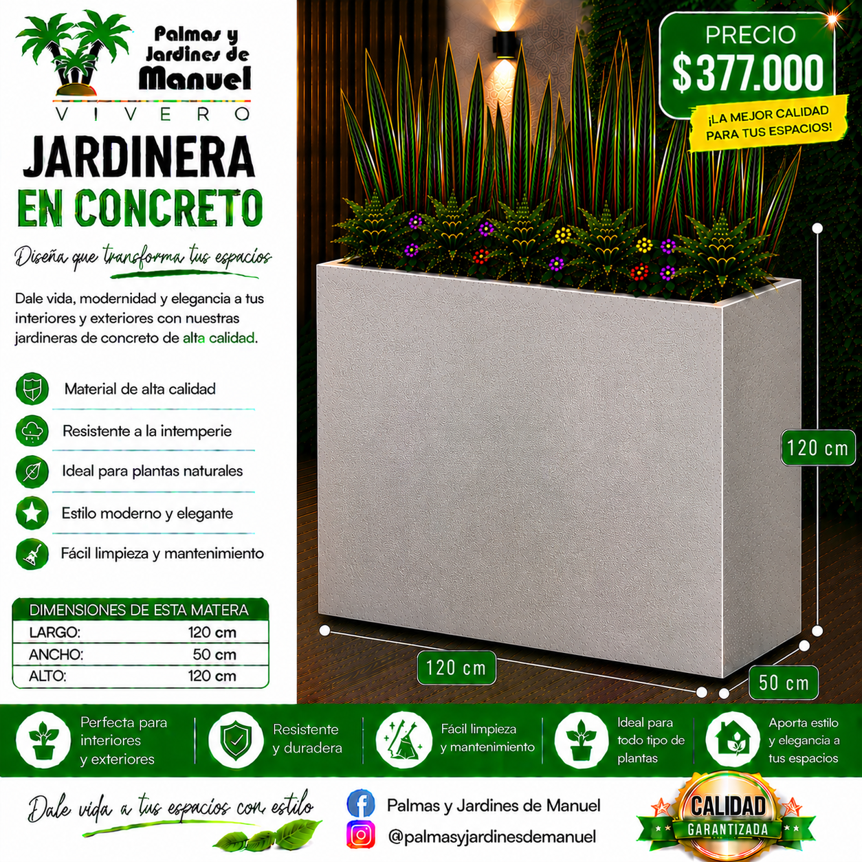 Jardinera en Concreto 120x50x120 cm