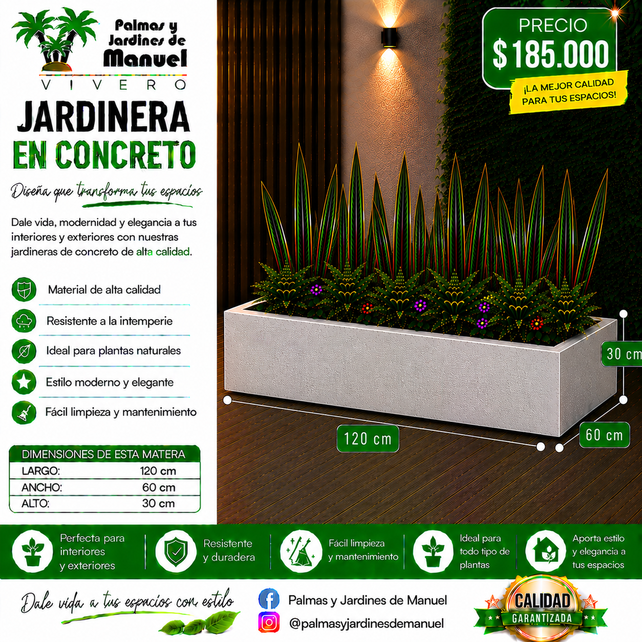 Jardinera en Concreto 120x60x30 cm