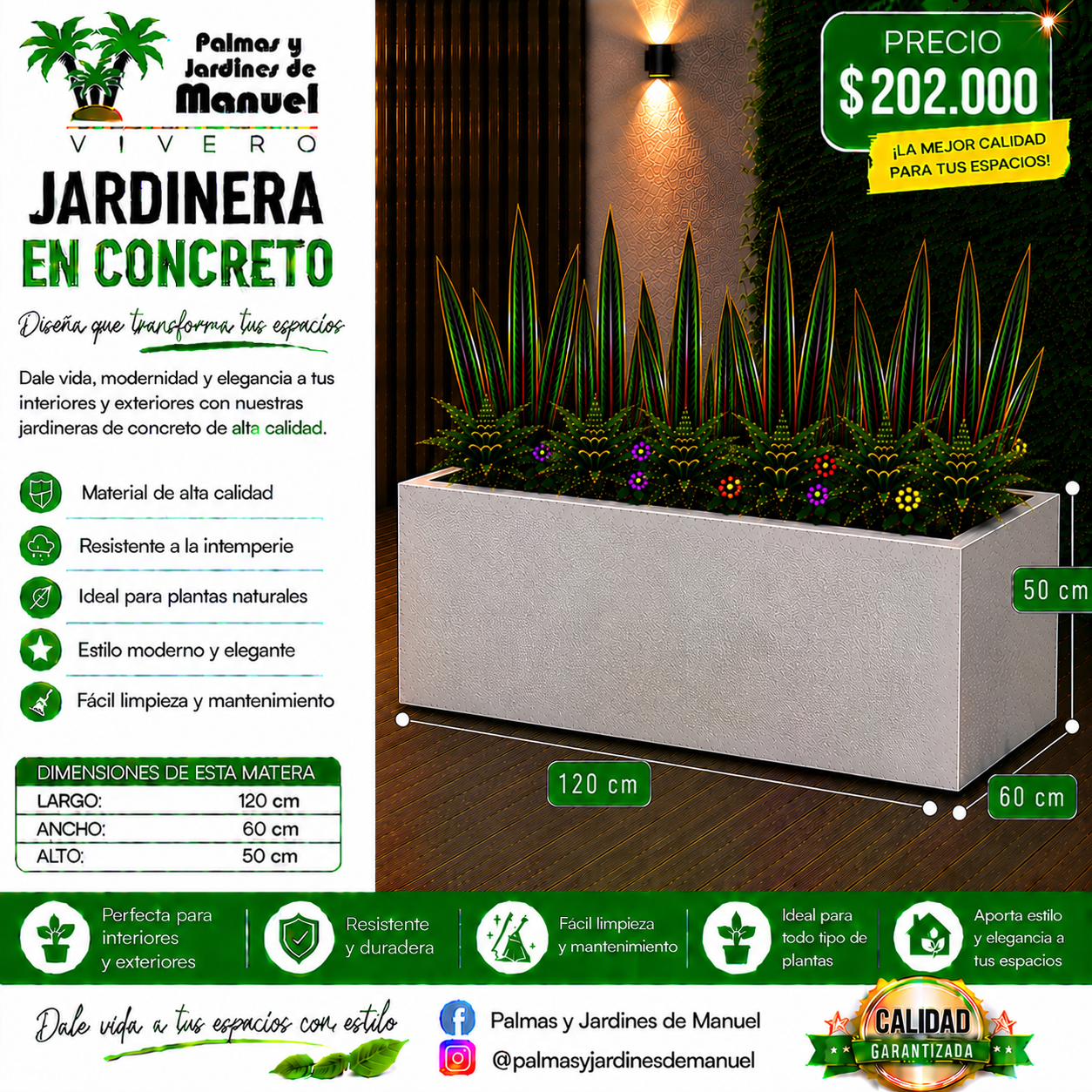 Jardinera en Concreto 120x60x50 cm