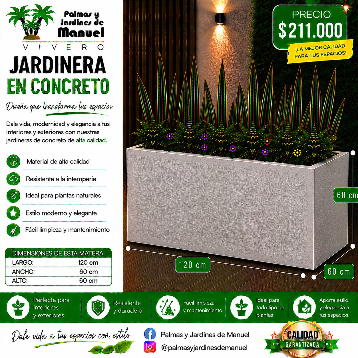 Jardinera en Concreto 120x60x60 cm