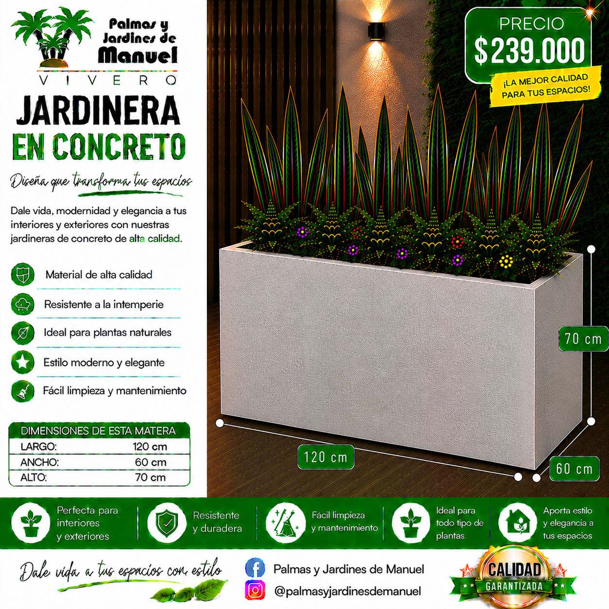 Jardinera en Concreto 120x60x70 cm