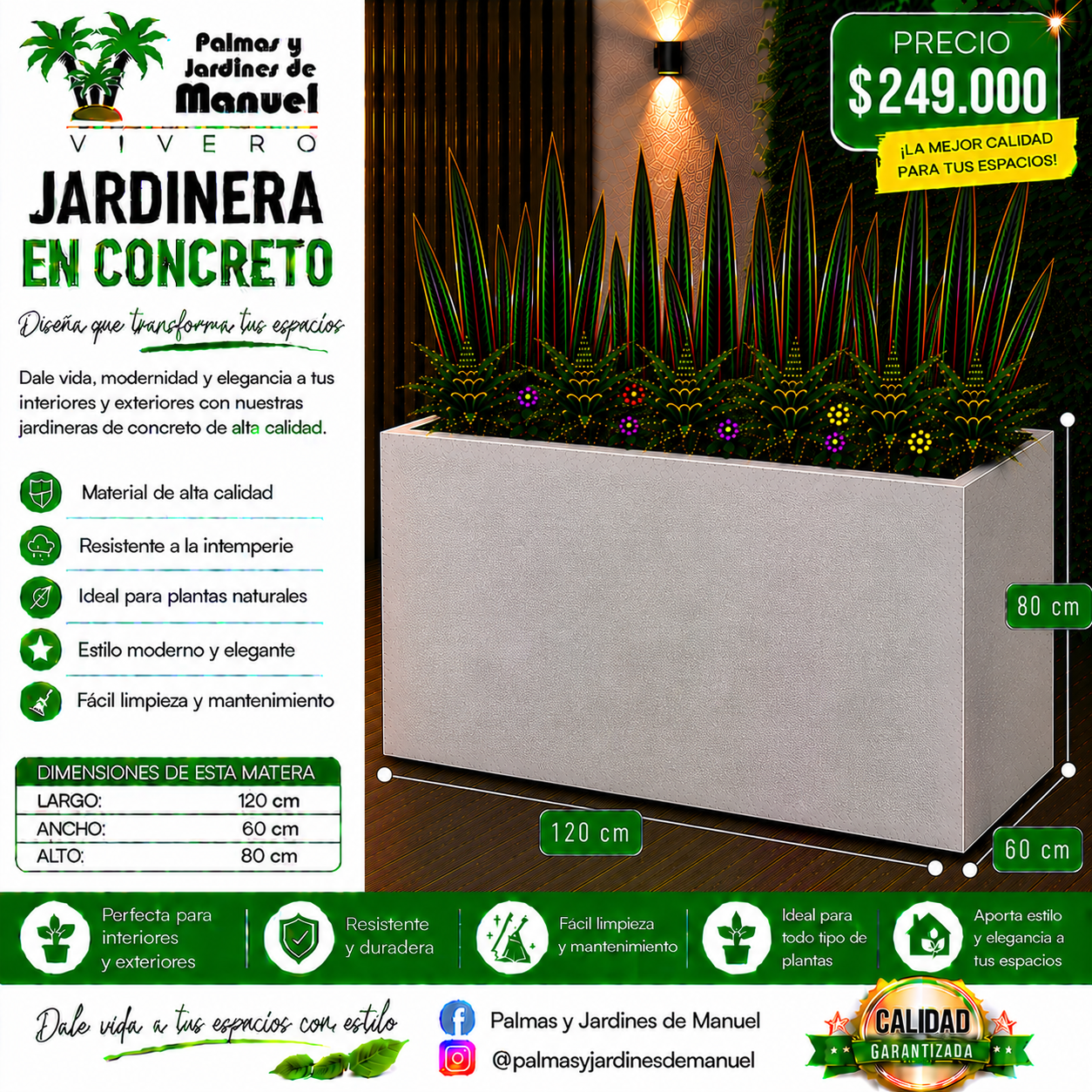 Jardinera en Concreto 120x60x80 cm