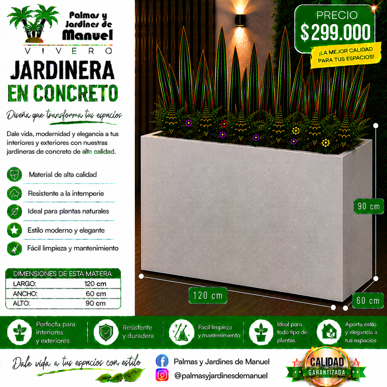Jardinera en Concreto 120x60x90 cm