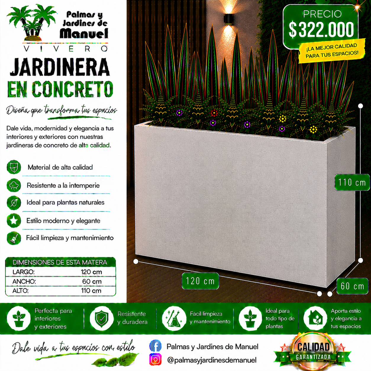 Jardinera en Concreto 120x60x110 cm